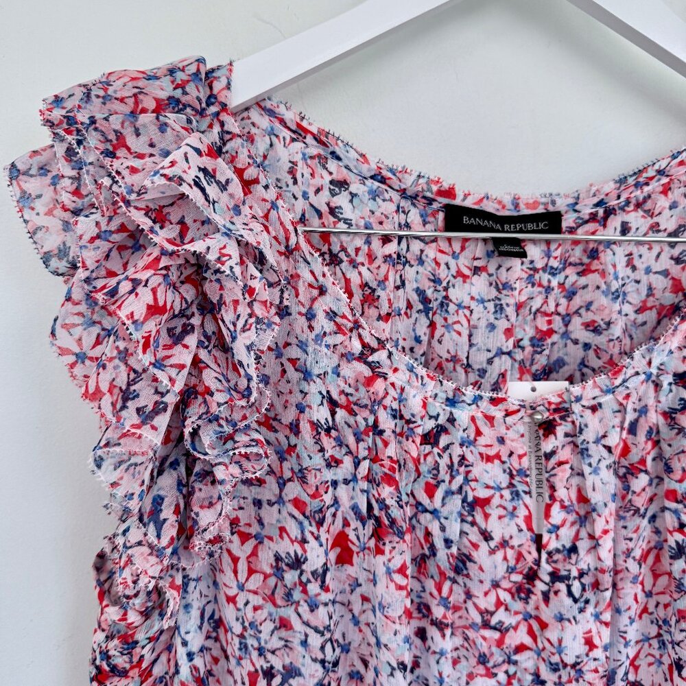 Banana Republic diaphanous ruffle shoulder chiffon layered floral top